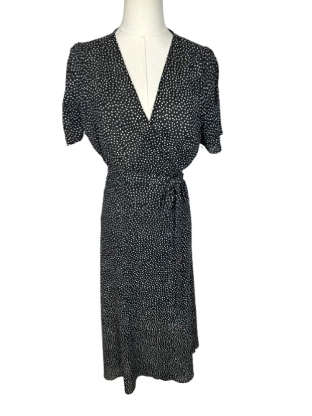Lulu's Black and White Dot-Print Wrap Midi Dress